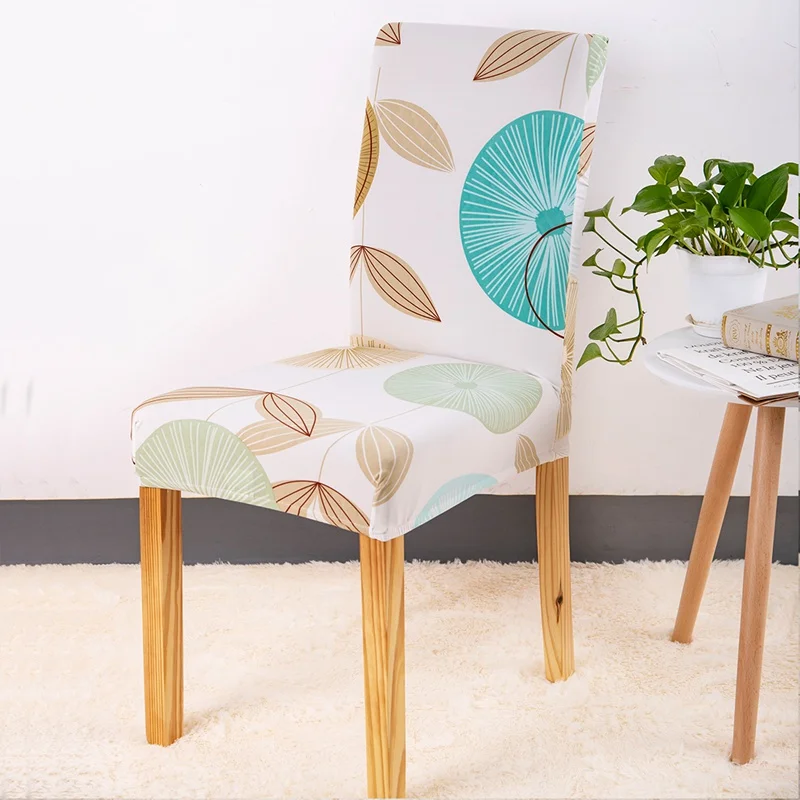 Teal Flower Plant Chair Cover Spandex for Dining Room Stretch Chair Slipcover for Party Banquet Wedding Restaurant 1PC Washable - Цвет: Teal