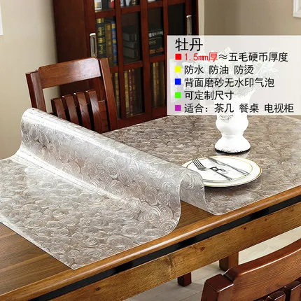 1.5mm Thick PASAYIONE Настольный коврик прозрачный ПВХ стекло скатерти прямоугольные водонепроницаемые маслостойкие хрустальные пластины мягкое стекло для столов - Цвет: 1.5mm Thick