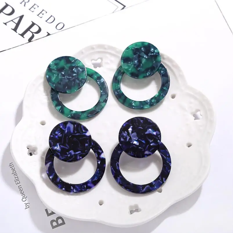 Женские серьги из акриловой смолы винтажные геометрические двойные круглые гвоздики с подвесками