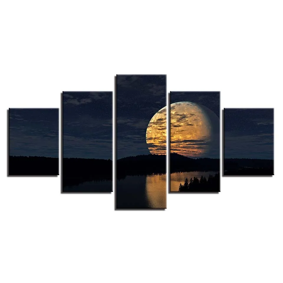 Холст в рамке модульные абстрактные картины Домашний Декор 5 шт. Full Moon Night Lake