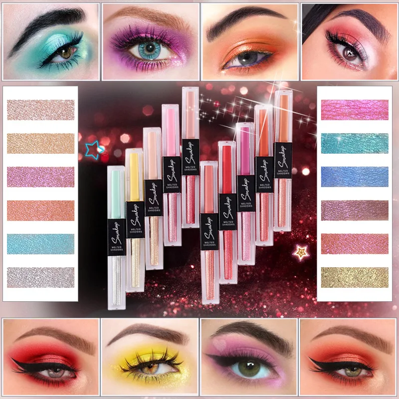 SMAKUP Двойная жидкая тени для глаз: осветляющая, долговечная матовая и мерцающая жемчужная макияж.