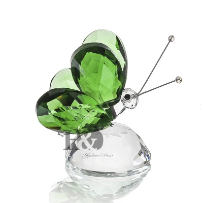 Green H& D 6 цветов Хрустальная бабочка ремесло стекло фигурки животных миниатюры сад сказочный орнамент домашний декор свадебный подарок пресс-папье - Цвет: Green
