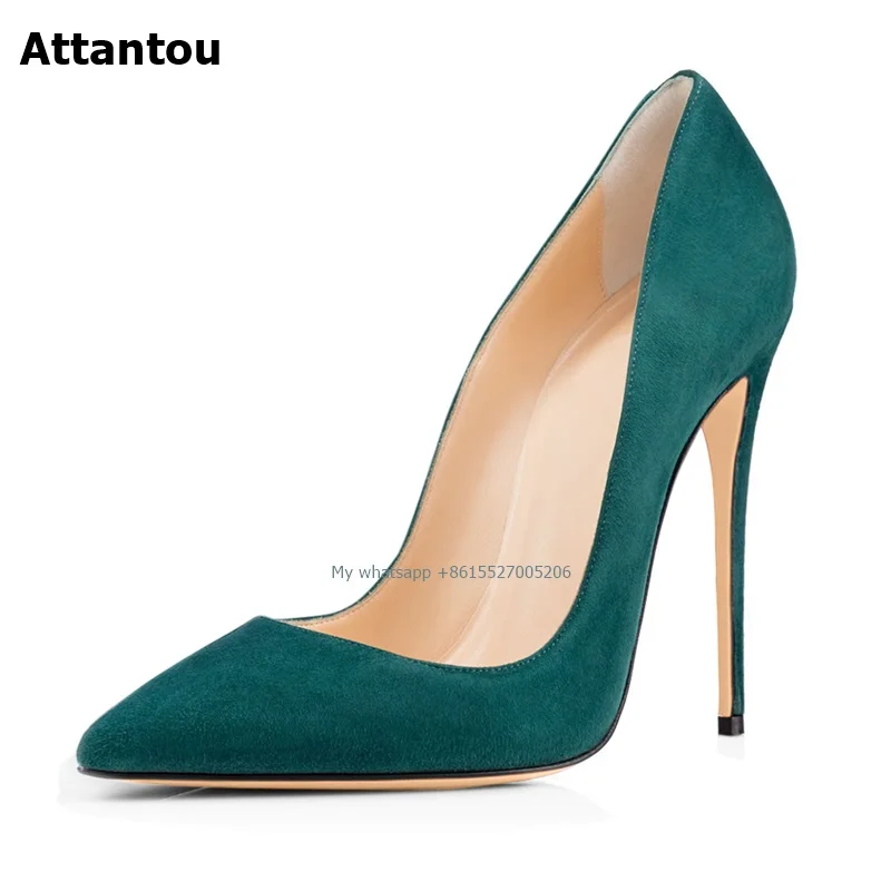 

Sexy Women Pumps High Heels Shoes Spring Green Suede Thin Heels Woman Party Shoes Plus Size Pointed Toe Single Female Pumps 45