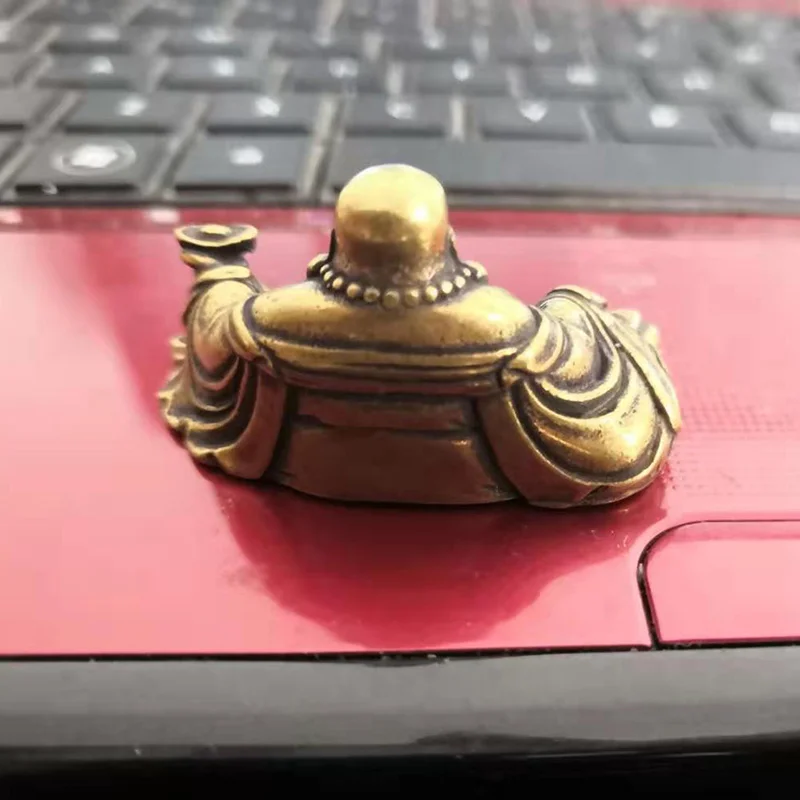 Fengshui портативная винтажная латунная статуя Будды Maitreya карманная сидячая