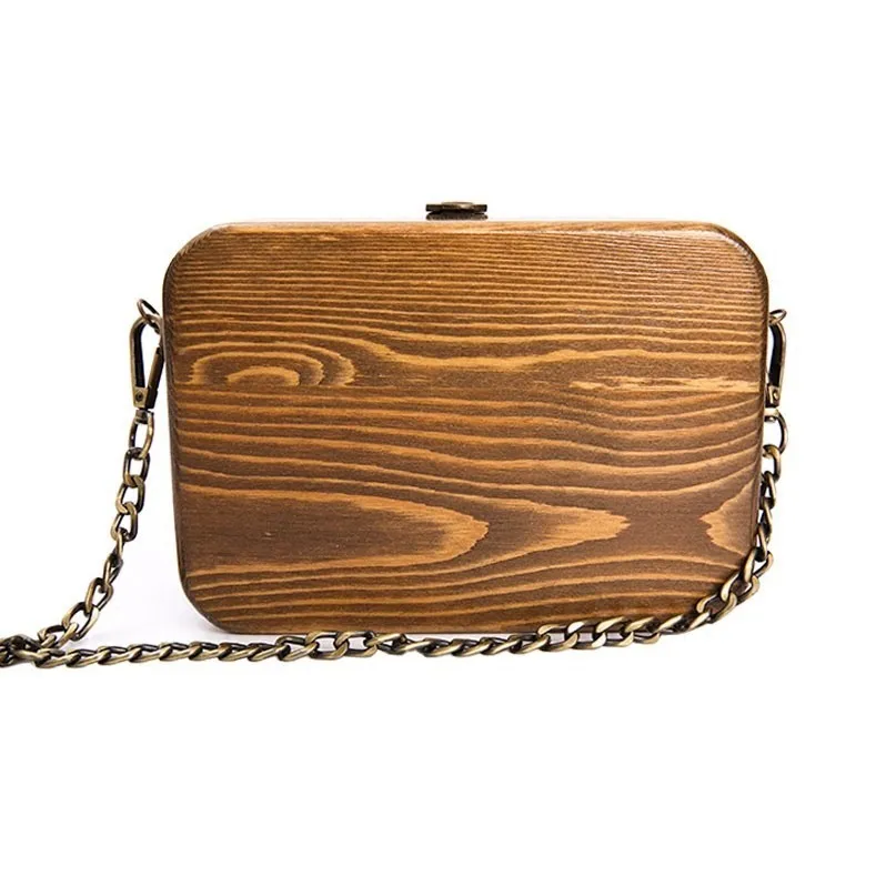 Unua amo Handmade Wooded Box Bag Women's Nature Arbor Unique Chain Day Clutches Luxury Retro Shoulder Wood Messenger Bags | Багаж и