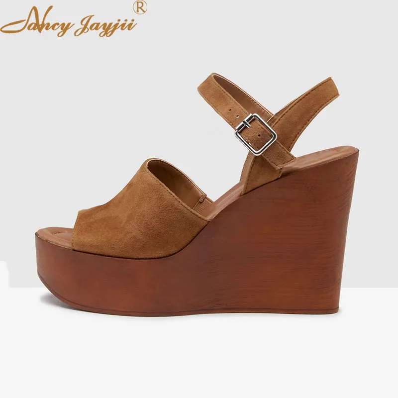 

Wedges Platform High Heel Sandals Woman Shoes For Ladies Ankle-Strap Buckle Cork Pattern Dress Party Big Size 15 16 NANCYJAYJII