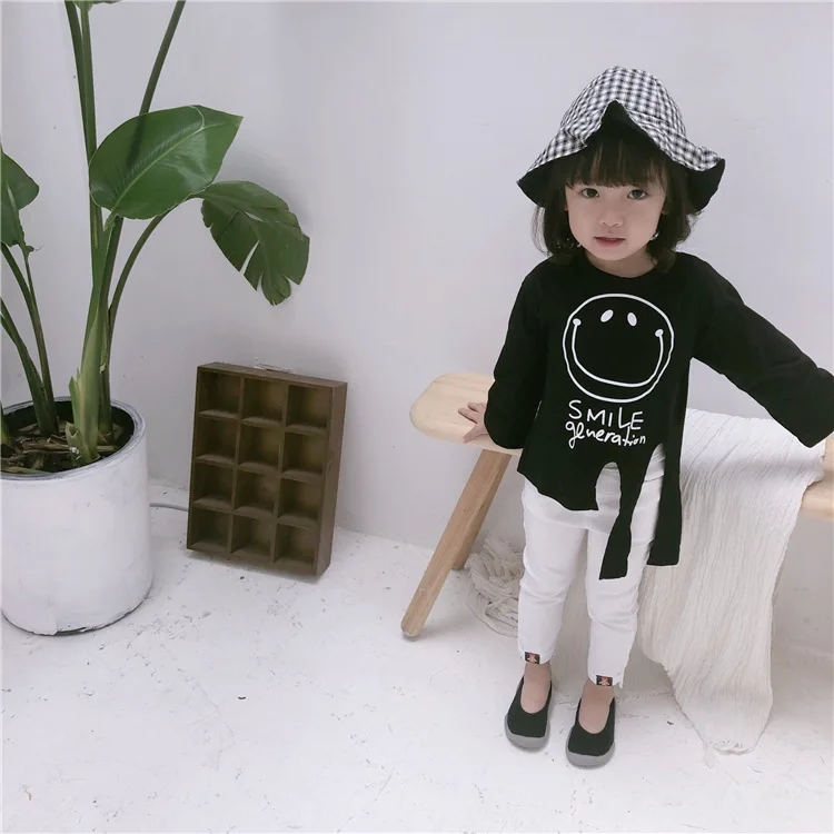 New Arrival Girls Blouse Irregular Cartoon Smiley Face Cotton Red/Black Shirt The Autumn For 1-6T Baby Children's Clothing | Детская