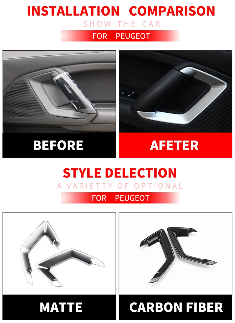 Автомобильная внутренняя дверная ручка отделка Подходит для peugeot 308 308s 408 4008- 2 шт./компл. Внутренняя дверь аудио круг крышка наклейка