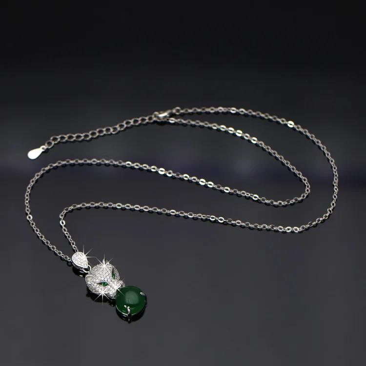 Tousmi леопардовая голова инкрустированный зеленый шар Халцедон подвеска