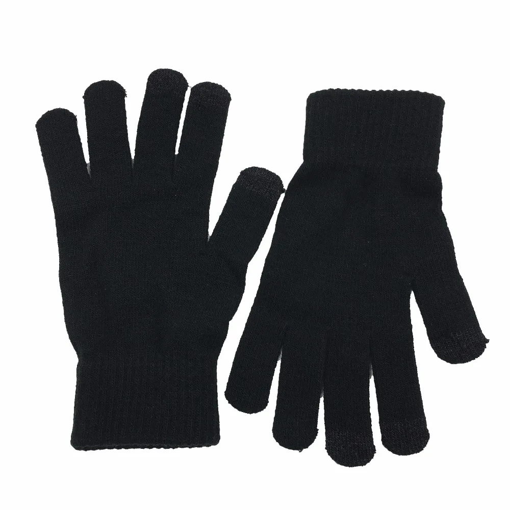 Зимние перчатки для мужчин и женщин вязаные сенсорного экрана модные черные