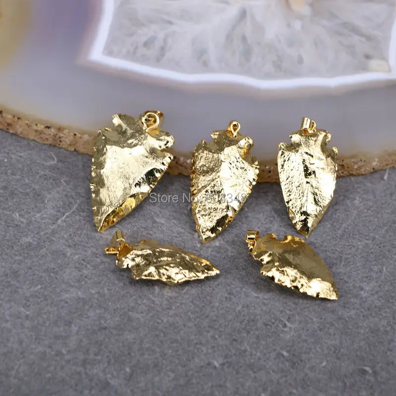 5pcs Small Size Gem stone Arrow Pendant Gold color edged Arrowhead Jewelry For Making | Украшения и аксессуары