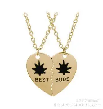 10 good friend splice best buds plant maple leaf two petals mosaic love pendant necklace family brother friendship jewelry | Украшения и
