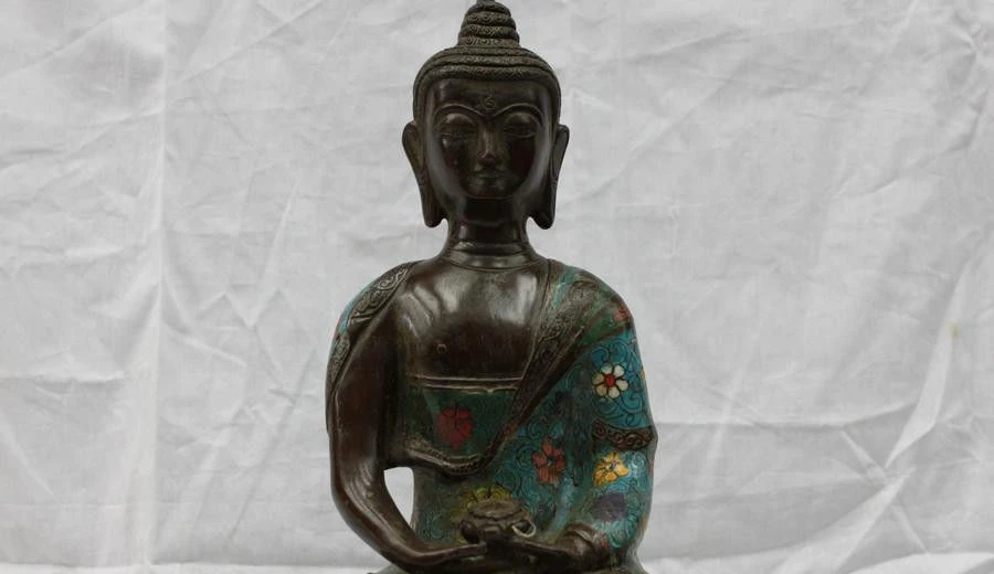 11&quotTibet Buddhist Fane Old Bronze Cloisonne Amitayus Shakyamuni Buddha Statue | Дом и сад