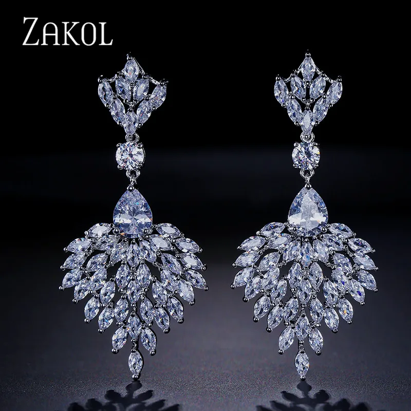 White ZAKOL Винтажные серьги-капли белого цвета для женщин, хрустальные женские серьги-подвески, ювелирные изделия FSEP436 - Окраска металла: White