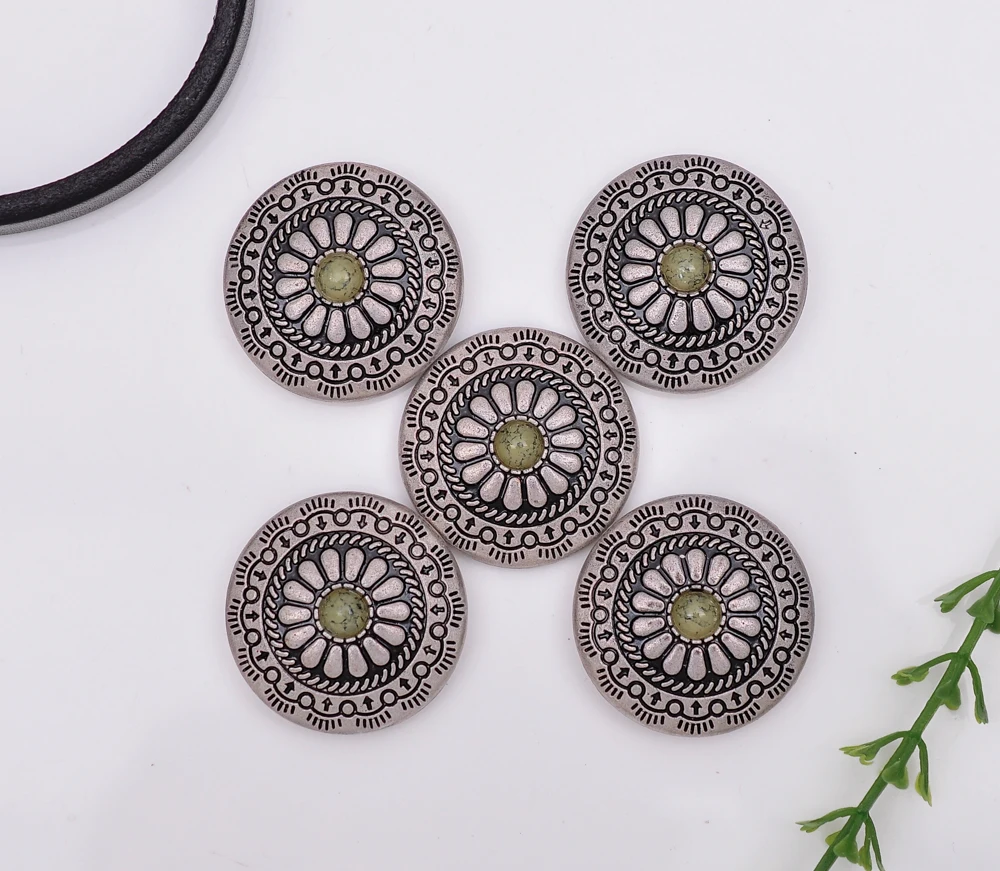 10pcs 30X30mm Antique Silver Tribal BEIGE Bead Flower Leathercraft Saddles Conchos | Jewelry Findings &amp Components