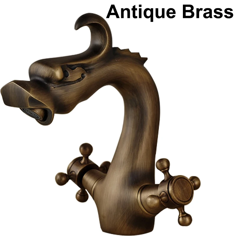 Antique Brass Quyanre смеситель Ванная комната Дракон смесители двойной ручкой смеситель раковина смесители бортике - Цвет: Antique Brass