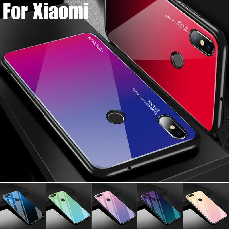 Чехол с градиентным закаленным стеклом для Xiaomi Redmi Note 5 6 Pro Pocophone F1 Mi8 Mi A2 Lite 6X 5X A1 7 9