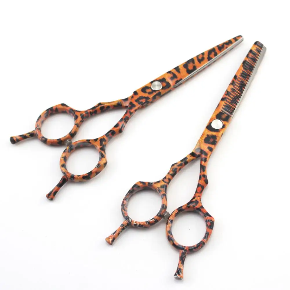 

40% off 5.5 inch Barber Scissors Hair Cutting Scissor Thinning shear for hairdresser Trimmer Clipper Leopard symmetrical handle