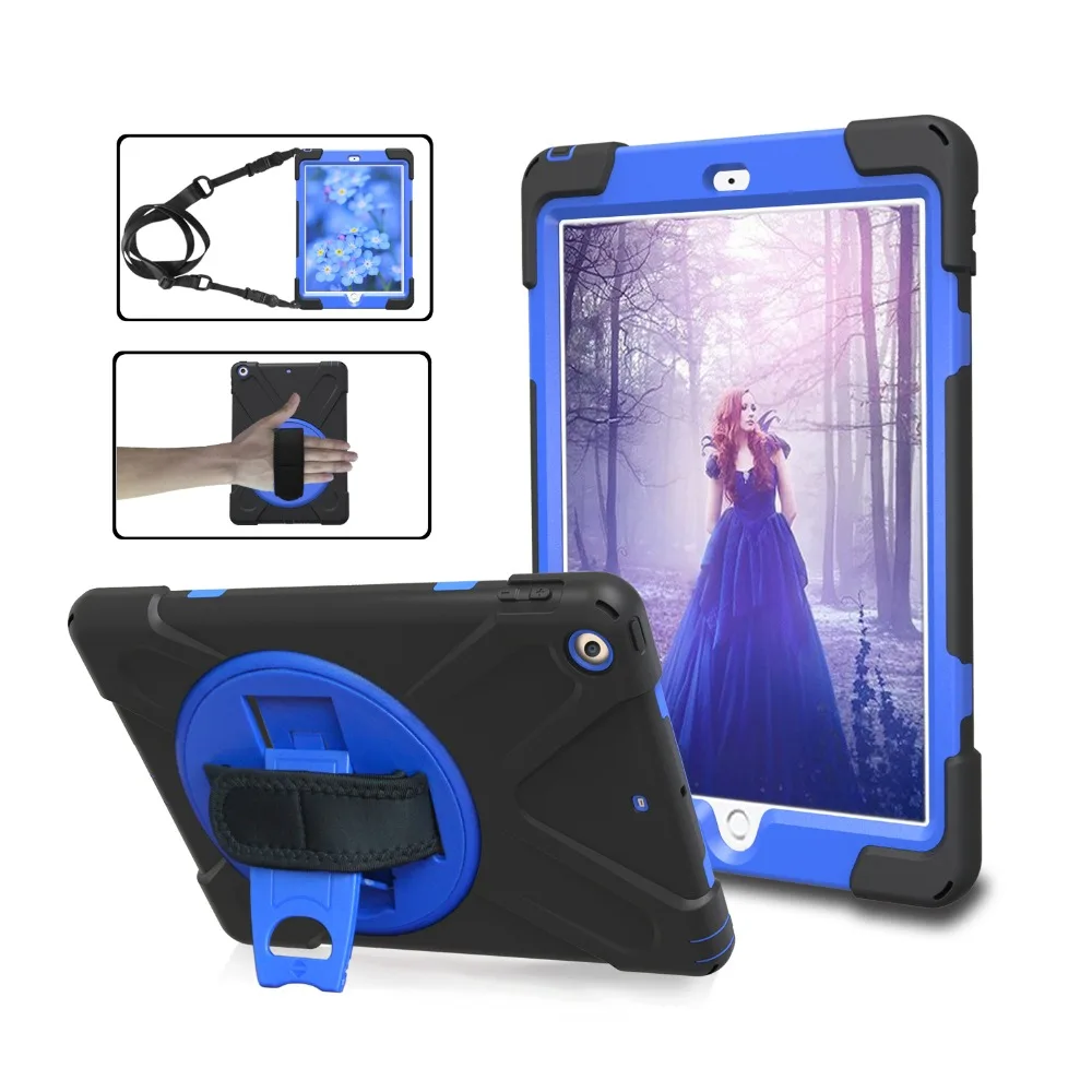 Case For Apple New iPad 9.7 2017 A1822 A1823 Kids Safe Shockproof Soft Silicone Stand Armor Cover Hand Hold Wrist Shoulder Strap |