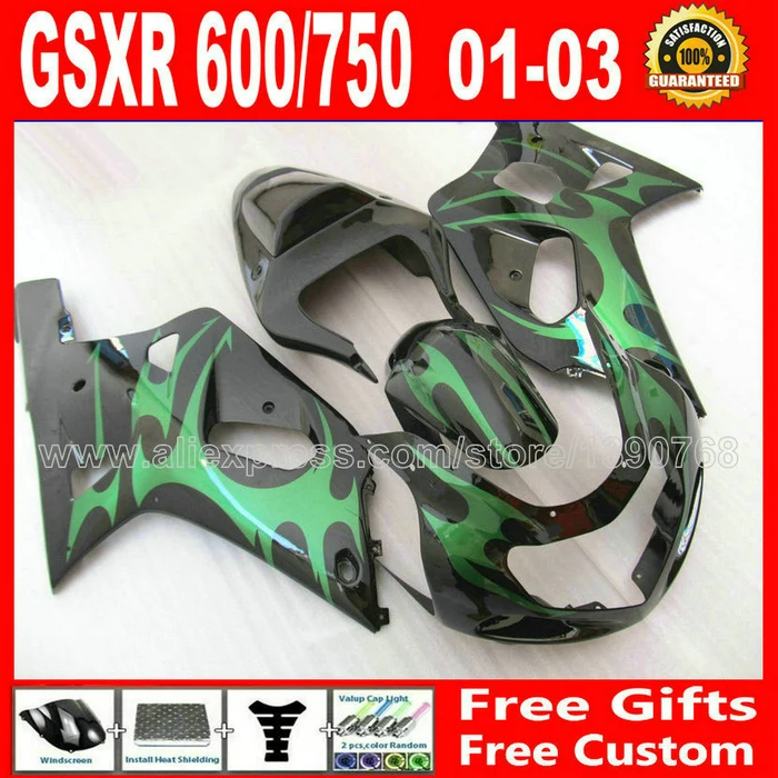 Комплект обтекателей из АБС пластика для черного и зеленого кузова SUZUKI GSXR 600 750 K1 #