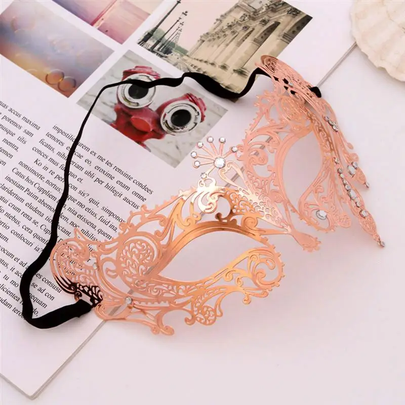 High-Grade Metal Rose Gold Venetian Photo Props Party Mask Inlaid Drill Mask For Halloween Carnival Masquerade Party Supplies