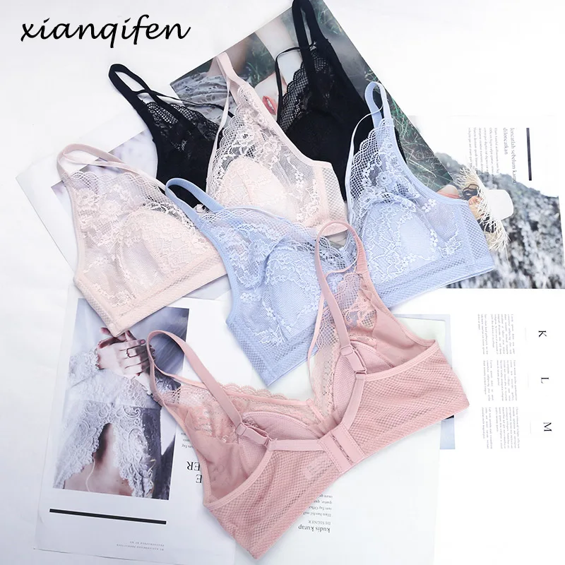 Xianqifen bras for summer ultra thin lace top bh new minimizer bralette transparent brassiere young girl sexy lingerie BCD 36 38