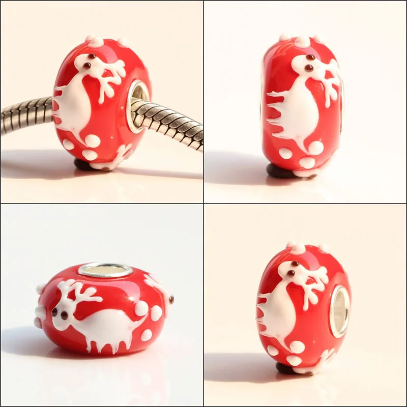 925 Sterling Silver Large Hole Colorful 3D Christmas Hat Tree Deer Series Charm Glass Beads Fit European Bracelet Jewelry | Украшения и