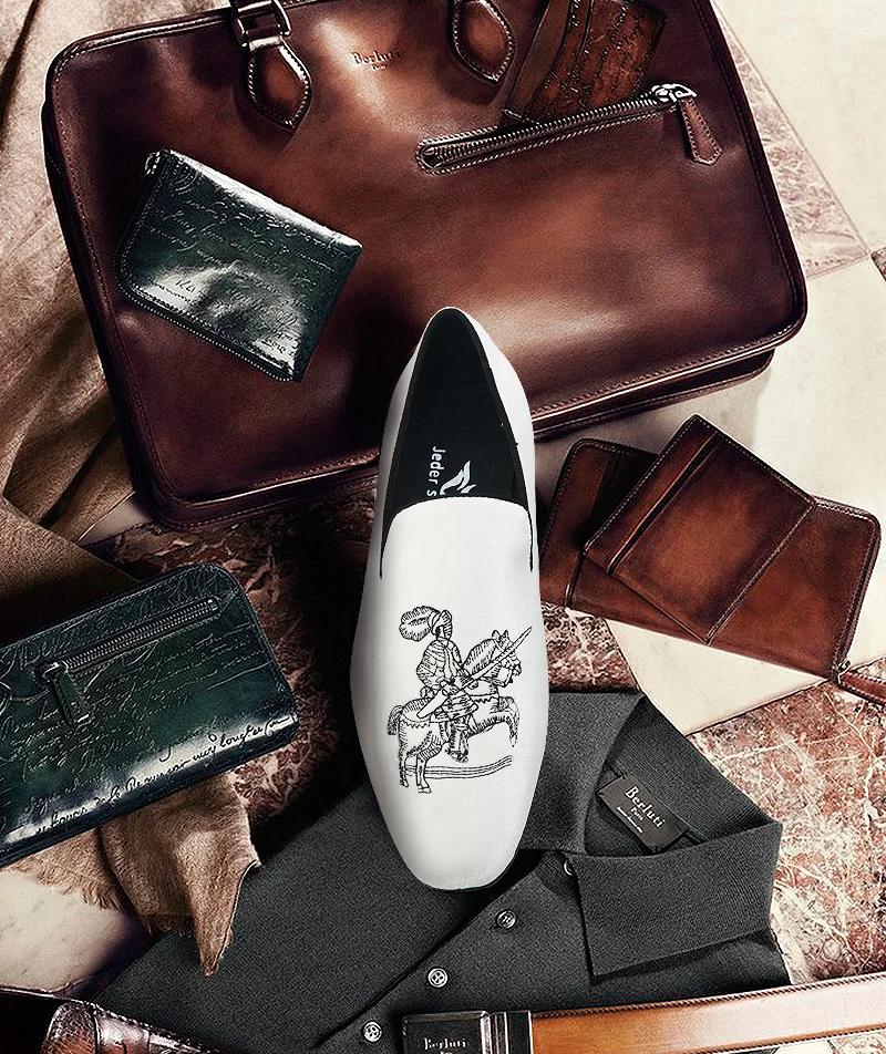 Jeder Schuh/Новинка; мужские лоферы; средневековый рыцарь; вышивка в итальянском дизайне со сменными цветами; тапочки для курения