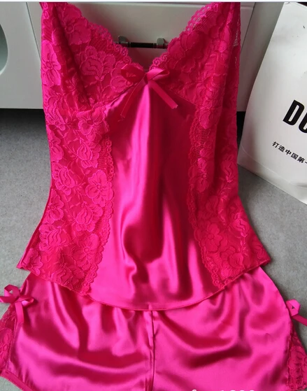 Пикантный женский кружевной прозрачный пижамный комплект с глубоким v образным