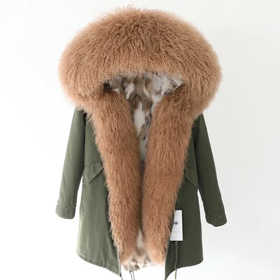 6 OFTBUY, зимняя женская куртка, большое натуральное меховое пальто, парка, Монгольская овчина, меховой воротник, подкладка из кроличьего меха Рекс, модное длинное пальто с кисточками - Цвет: 6