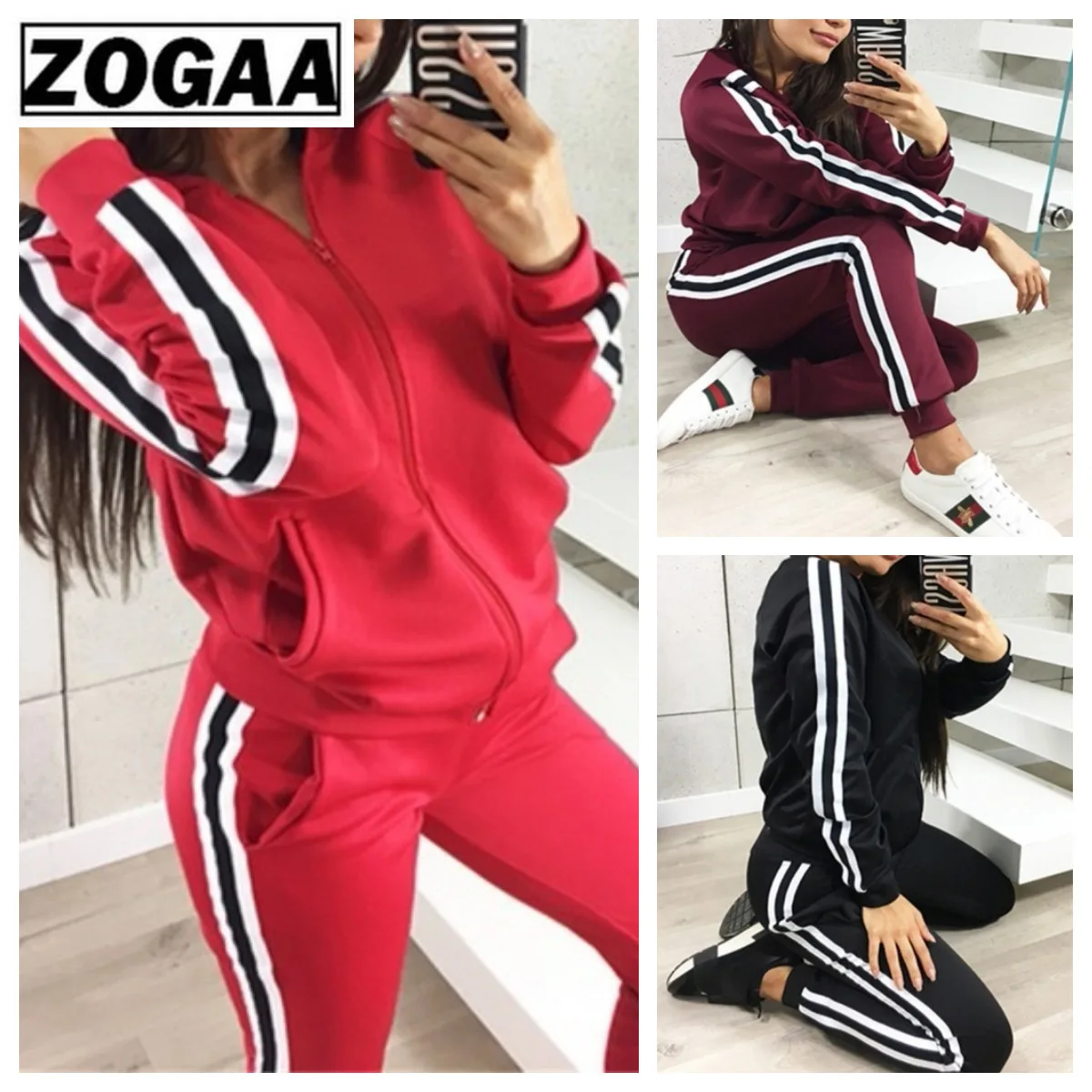 ZOGAA весенние толстовки с капюшоном женский спортивный костюм из двух частей