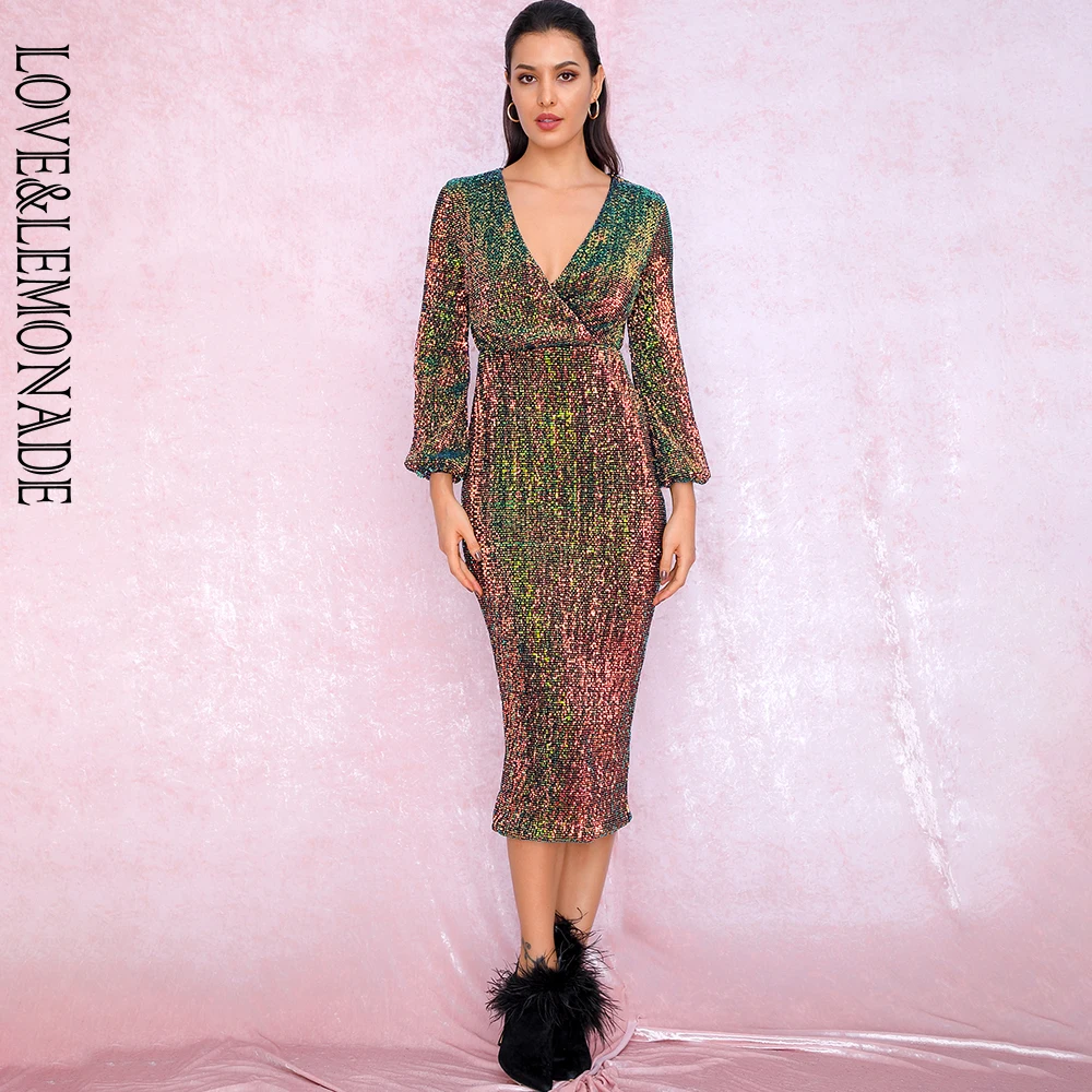 LOVE & LEMONADE сексуальное темно градиентное платье с v образным вырезом фонарик