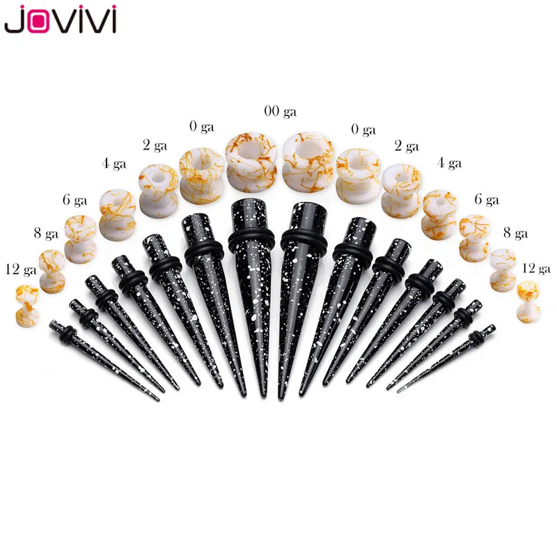 Jovivi 28 шт. 12 г-00 г акриловые ленты растяжки комплект+ туннель с двумя расширяющимися концами винт Туннели Вилки Сережка-расширитель комплект ушко пирсинг тела