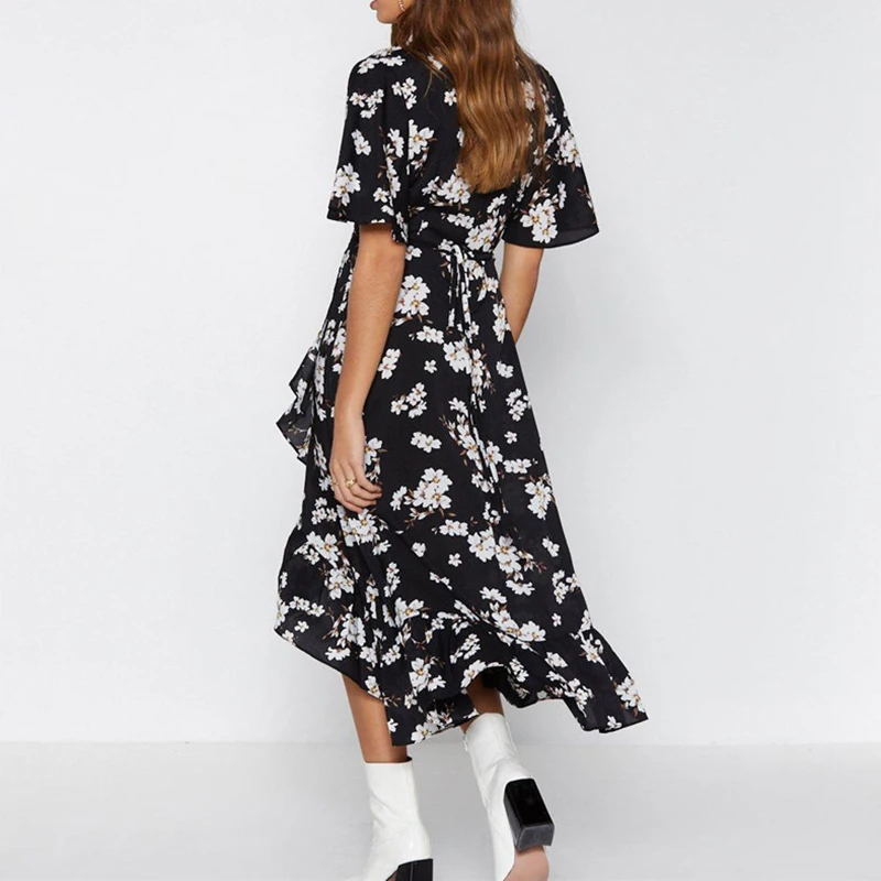 Шифоновое платье с цветочным принтом Лето в стиле богемский пляжный Длинный