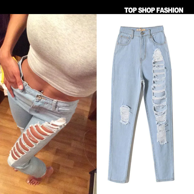 Ripped Jeans For Women Casual Hole Straight Trousers Clothing Summer Style Pants large Size Girls Skinny | Женская одежда