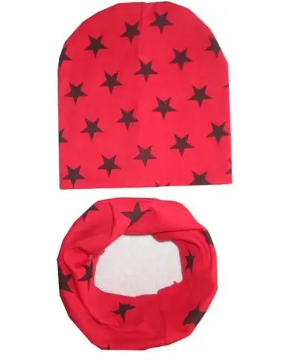 watermelon red star Коллекция года, осенне-зимний детский комплект с шапкой со звездой и смайликом, детский головной убор на весну, теплые детские вязаные шапки с воротником, комплекты хлопковая детская шапка и шарф - Цвет: watermelon red star