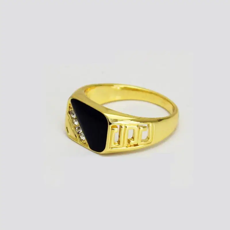 gold Color QCOOLJLY Новая мода Размер 7-12 классический золотой серебряный цвет стразы мужское черное кольцо из эмали мужские кольца на палец - Цвет основного камня: gold Color