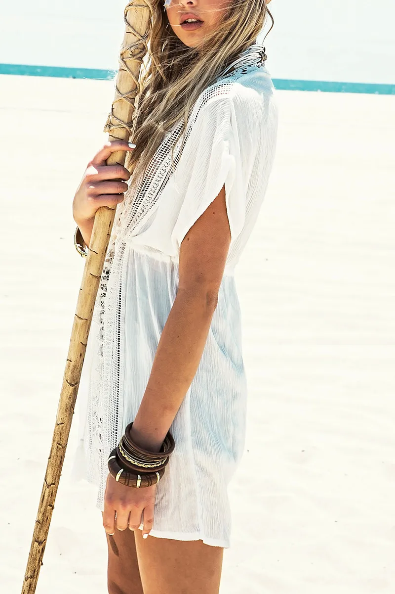 2018 новый пляжный белый вязаный крючком кружевной купальный костюм летняя