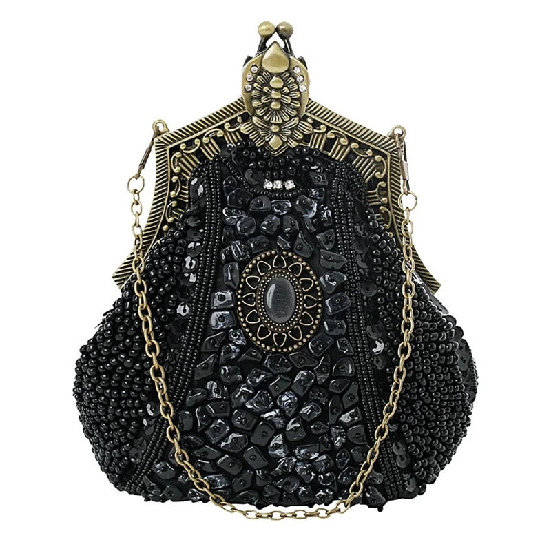 New Vintage Women Evening Luxury Handbags Wedding Bead Clutch Purse Bags for Women Bridal Party Shoulder Bag