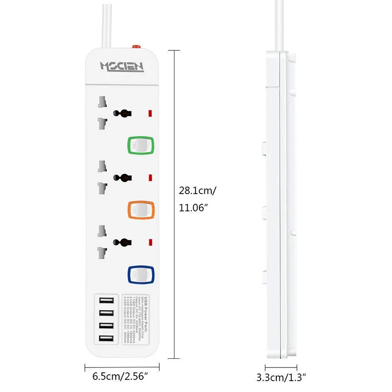 Удлинитель сетевой фильтр 3 индивидуально переключается с 4 Порты USB 3.2A Защита от