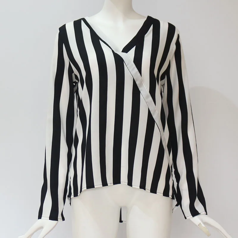 YYFS 2019 Chiffon Blouse Women Summer Elegant Striped V-Neck Blouse Shirt Loose Casual Tops Blusas Camisas Mujer Plus Size S-3XL