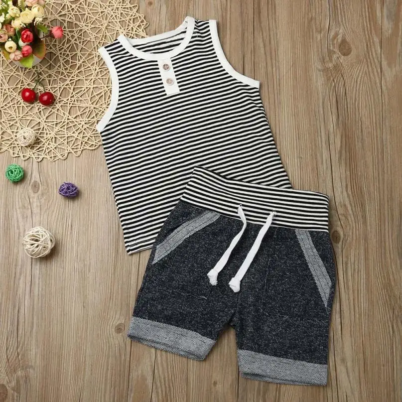 Summer baby boy clothes Newborn Infant Baby Boy Stripe T shirt Tops Shorts Pants Outfit Clothes Set roupas infantis menino 6-24M |