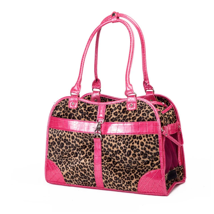 Pet Handbag Small Outdoor Travel Cheetah Textured Leather Durable Zip Round Ventilated Portable | Дом и сад