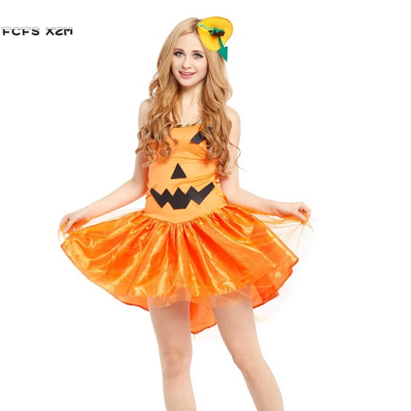 

New Woman Pumpkin skirt Cosplays Halloween Sorceress witch Costumes Carnival Purim Masquerade Nightclub masked ball party dress