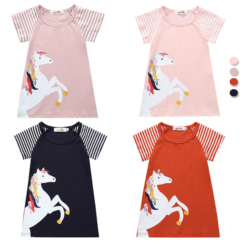 2019 Новая летняя одежда для маленьких девочек длинное платье-футболка с милым