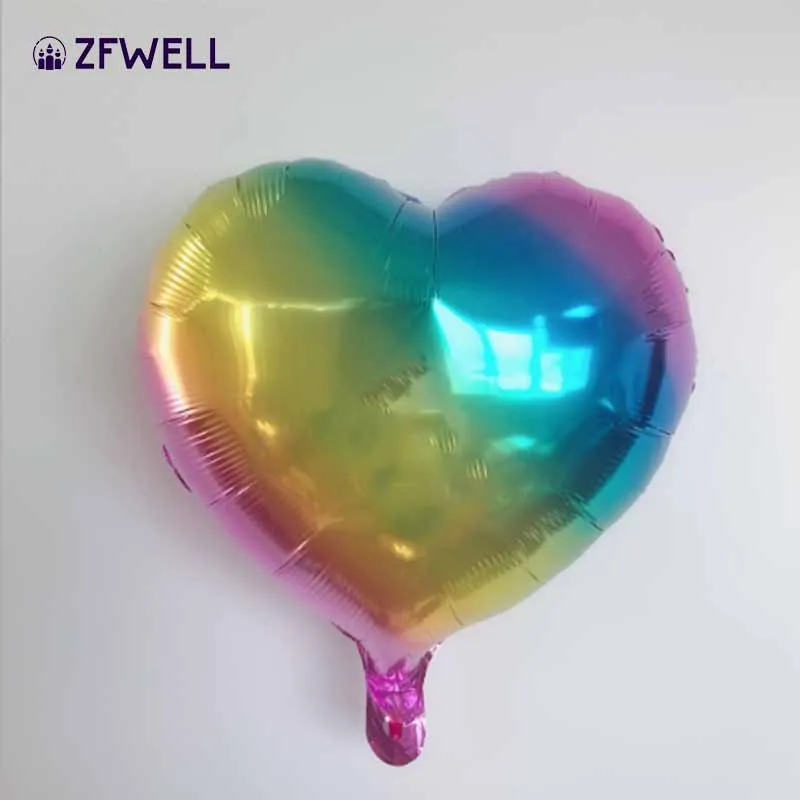 ZFWELL 5pz 18 дюймов радуга цвет в форме сердца алюминиевая пленка воздушный шар День