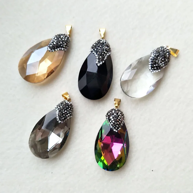 

10pc water-drop shape Druzy Ceramics glass Pendant,Paved rhinestone Crystal Charms DIY Necklace earrings Jewelry Making PD376