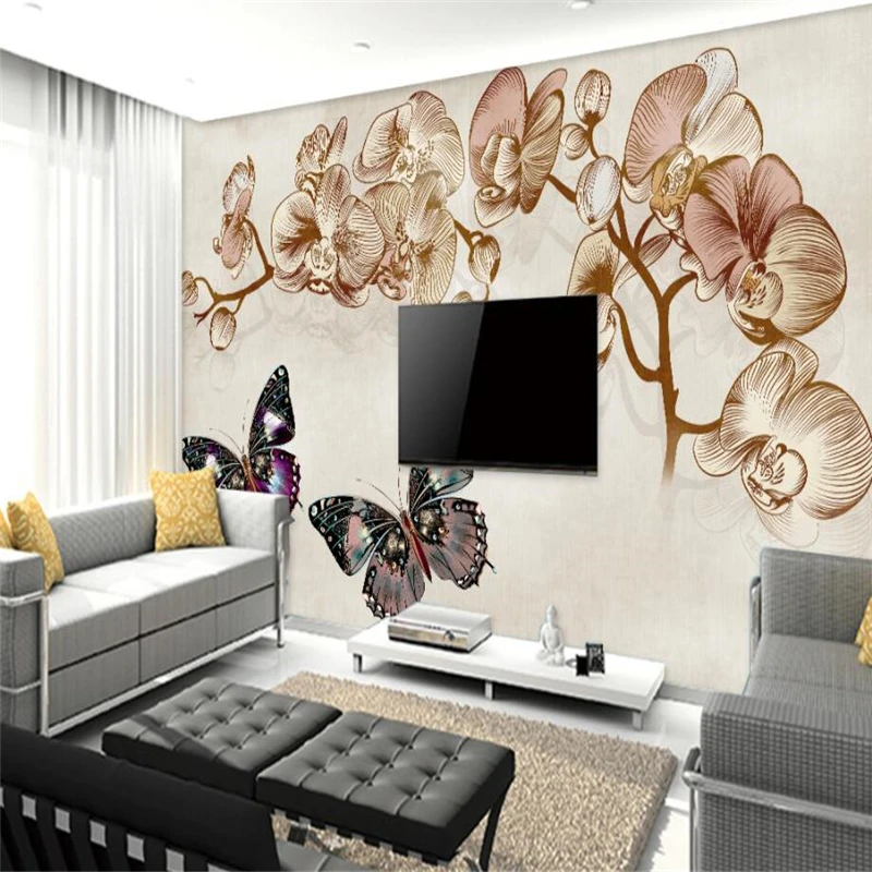 

beibehang Wallpaper 3d murals custom living room bedroom home decor vintage garden phalaenopsis wall paper tv backdrop