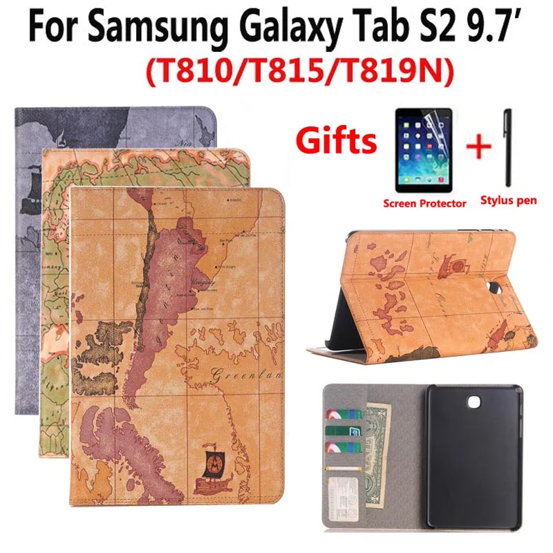 Кожаный чехол с картой для Samsung Galaxy Tab S2 9 7 T810 T815 T819 T813 умный планшета тонкий флип