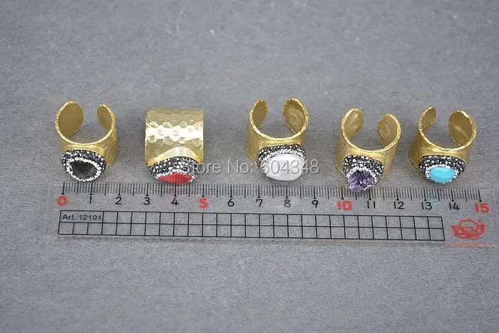5pcs HOT Natural Labradorite Pearl Red Coral Purple Quartz Blue Stone Crystal Paved Rings Gold color Men and Women Jewelry | Украшения и